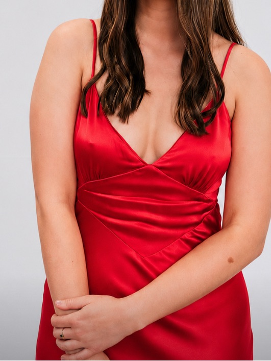 Bardot Red Satin Heart-Detail Slip Gown